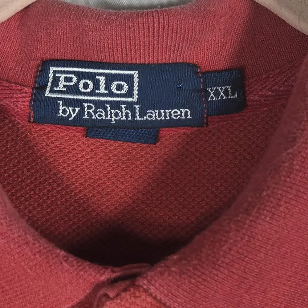 Polo Ralph Lauren Shirt‎ Mens 2XL Salmon Red Snap Pullover Rugby Stripe Classic